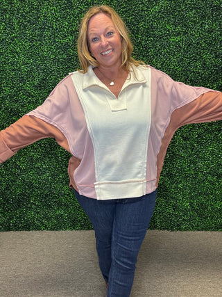Colorblock Pullover-White Birch