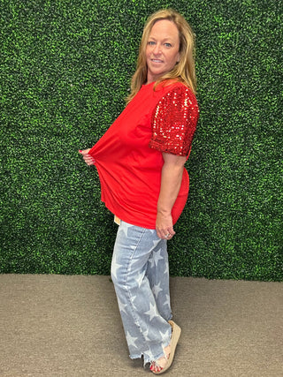 Perfect Red Sequin Sleeve Top