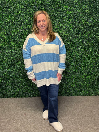 Easel V-Neck striped Oversized Sweater