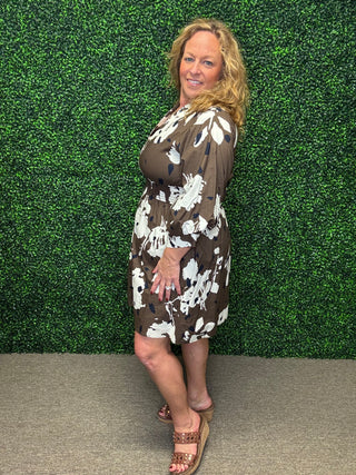Entro Espresso Floral Zip Up Dress