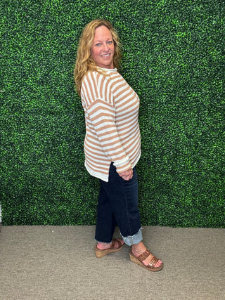 Tan Striped Sweater-White Birch