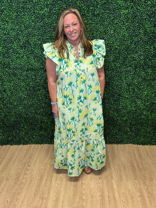 Entro Floral Flutter Sleeve Midi Dress