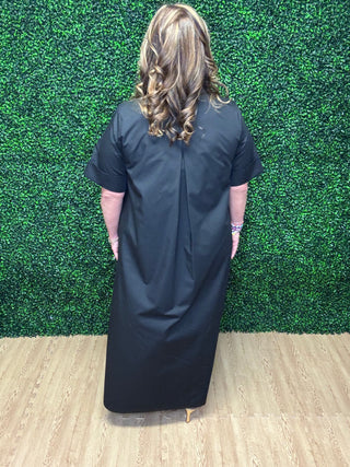 Entro Solid Short Sleeve Midi Dress