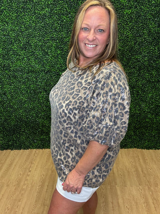 Sew In Love Leopard Sequin Top