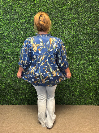 Blue Floral Trendy Blouse-Entro