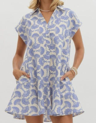 Entro Blue N Cream Printed Mini Dress