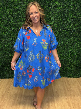 Umgee Floral Print Mini Dress