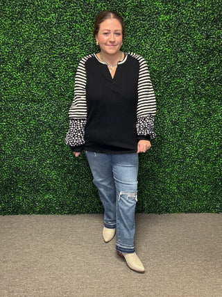 Floral and Stripe Casual Knit Top