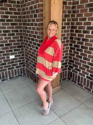 Coral & Sand Striped Half Zip Top-Stitch & Co.