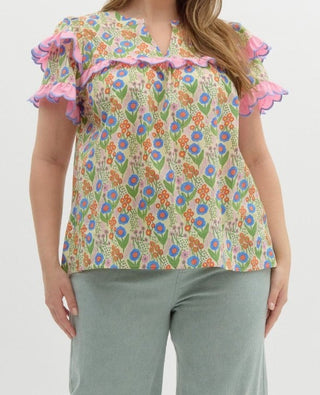 Entro Flowers and Ruffles Top