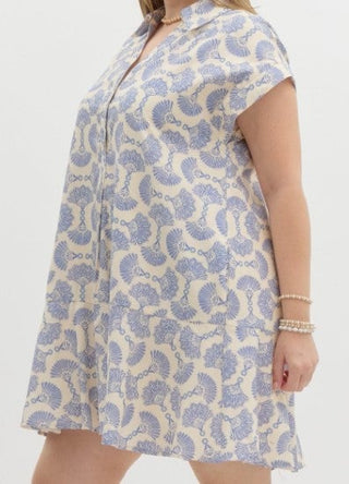 Entro Blue N Cream Printed Mini Dress