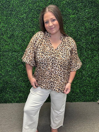 Scallop Hem Leopard Blouse