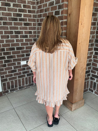 Easel Striped Button Down Shirt Dress
