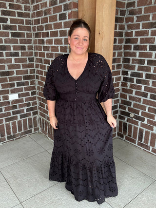 Molly Bracken Black Embroidered Maxi Dress