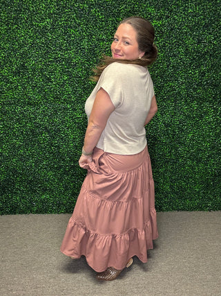 Easel Faux Leather Tiered Maxi Skirt