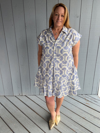 Entro Blue N Cream Printed Mini Dress