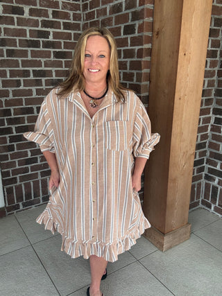 Easel Striped Button Down Shirt Dress