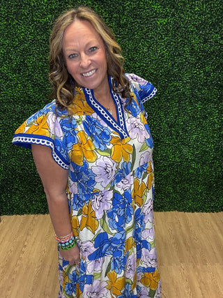 Umgee Bold Floral Tiered Midi Dress
