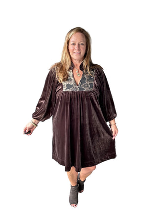 Golden Petal Espresso Mini Dress