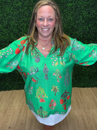 Umgee Floral Encyclopedia Print Blouse
