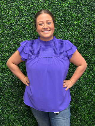 York Pleated Ruffle Sleeve Blouse-She+Sky