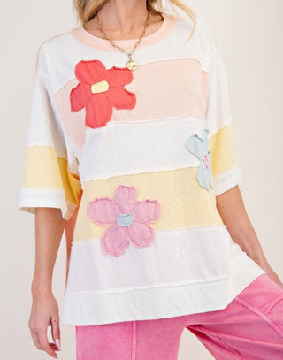 Easel Flowers and Stripes Top Restock