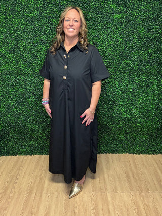 Entro Solid Short Sleeve Midi Dress