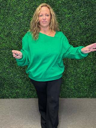 Umgee Green Off Shoulder Sweater