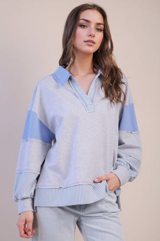 Striped Sleeve Casual Knit Top