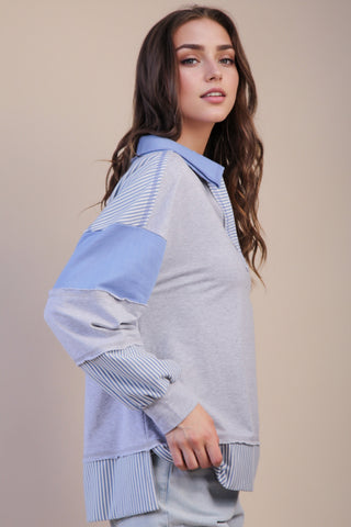 Striped Sleeve Casual Knit Top