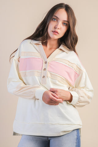 Color Block Collared Knit Top