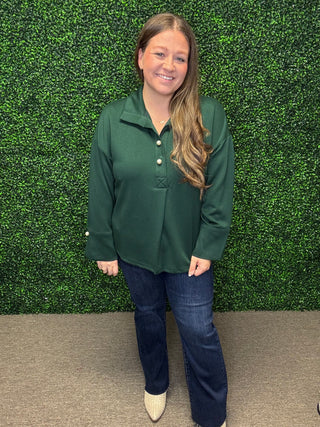 Jodifl Hunter Green Pleated Top