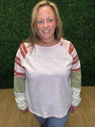 Easel Mixed Striped Washed Cotton Top