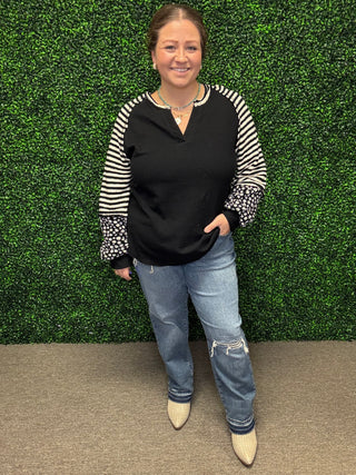 Floral and Stripe Casual Knit Top