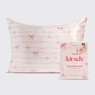 KITSCH Satin Standard Size Pillowcase in Striped Bows