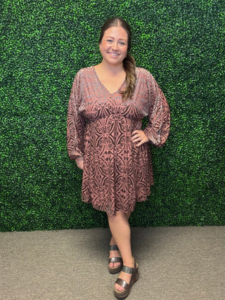 Damask Rose Velvet Dress-Cozy Co.
