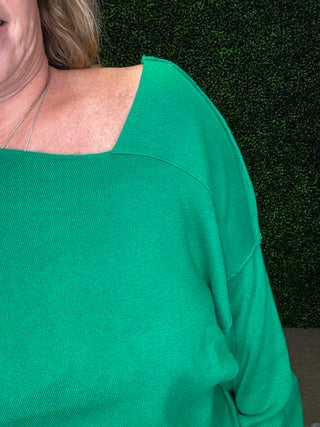 Umgee Green Off Shoulder Sweater