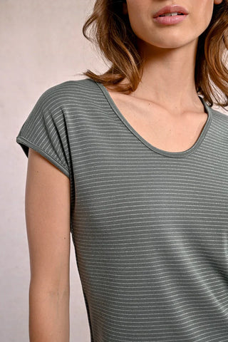 Molly Bracken Iridescent Striped Cap Sleeved Tee Top