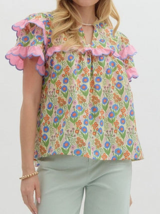 Entro Flowers and Ruffles Top