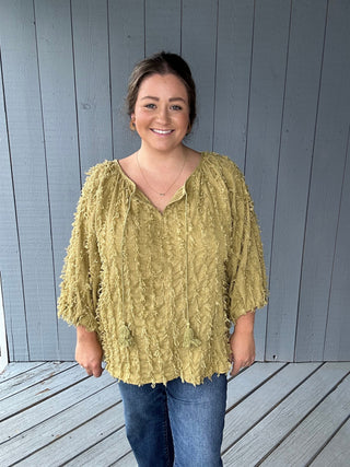 Easel Olive Textured  Blouse FINAL SALE