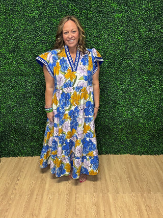 Umgee Bold Floral Tiered Midi Dress
