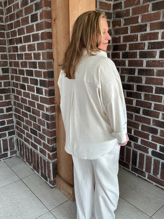 Stitch & Co Oatmeal Woven Button Up Top