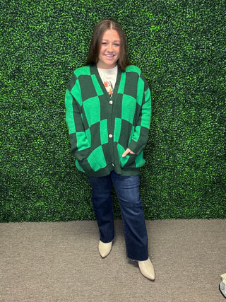 Green Checkered Cardigan