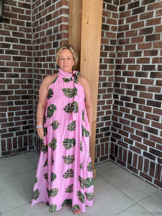 Entro Pink Tropical Halter Dress