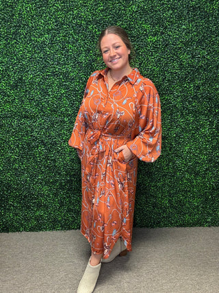 Western Satin Shirt Maxi Dress