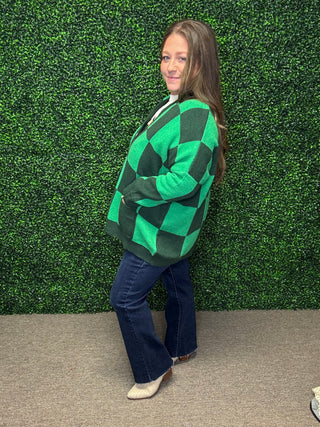 Green Checkered Cardigan