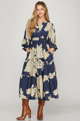 Navy Blossom Midi Dress final sale