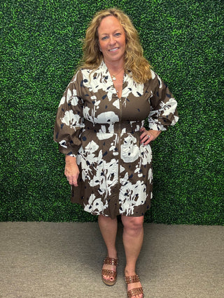 Entro Espresso Floral Zip Up Dress