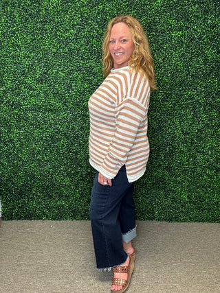 Tan Striped Sweater-White Birch