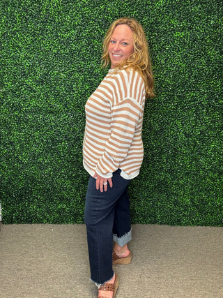 Tan Striped Sweater-White Birch